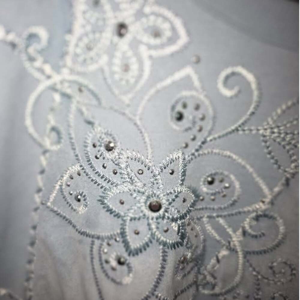 Light Blue Embroidered Rhinestone Sweatshirt - Picture 4 of 10